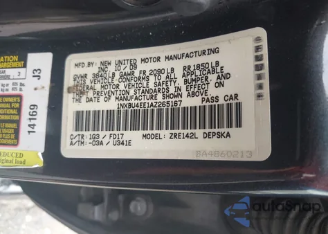 2010 Toyota Corolla Base from USA, damaged, VIN 1NXBU4EE1AZ265167